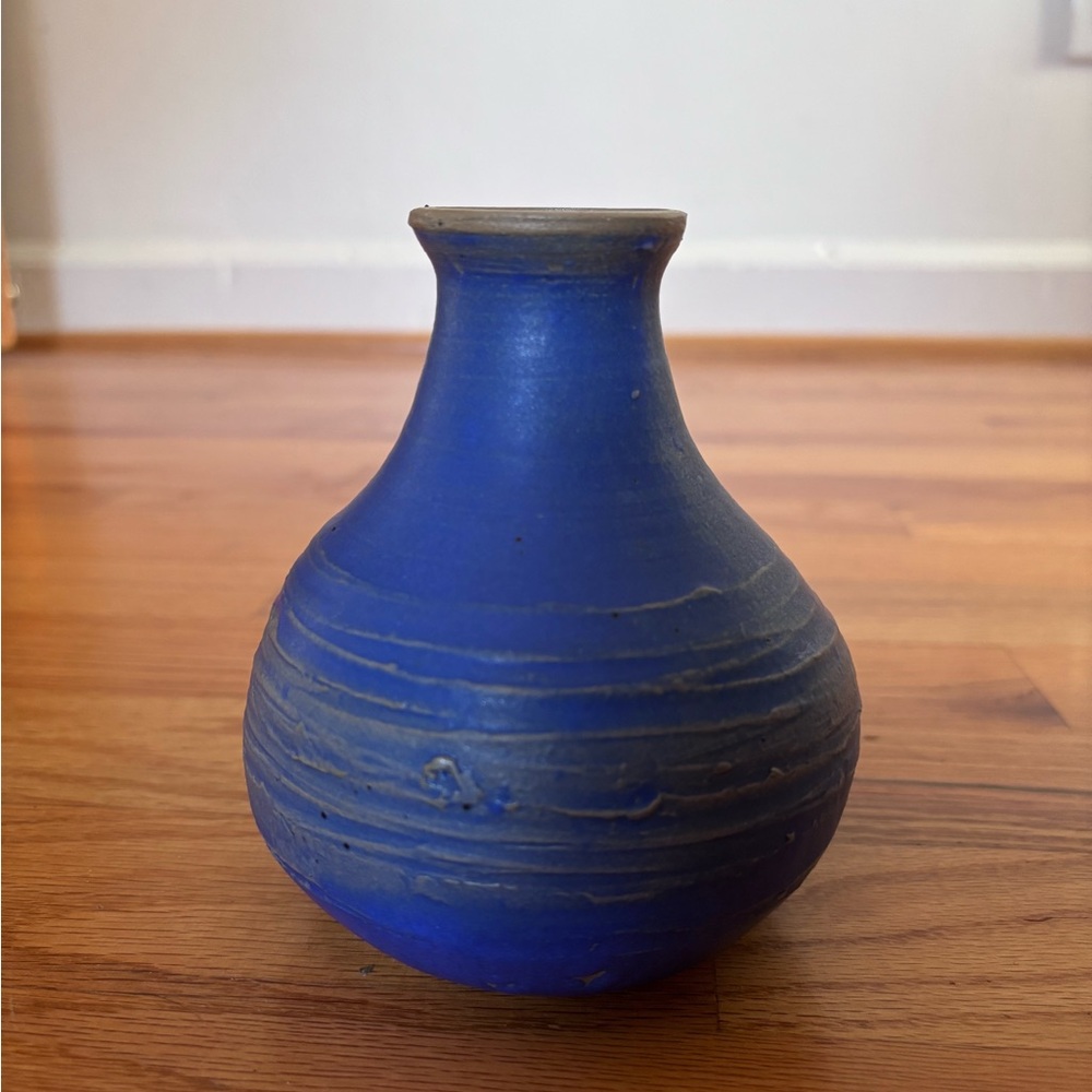 Handmade Textured Blue Ceramic bud Vase